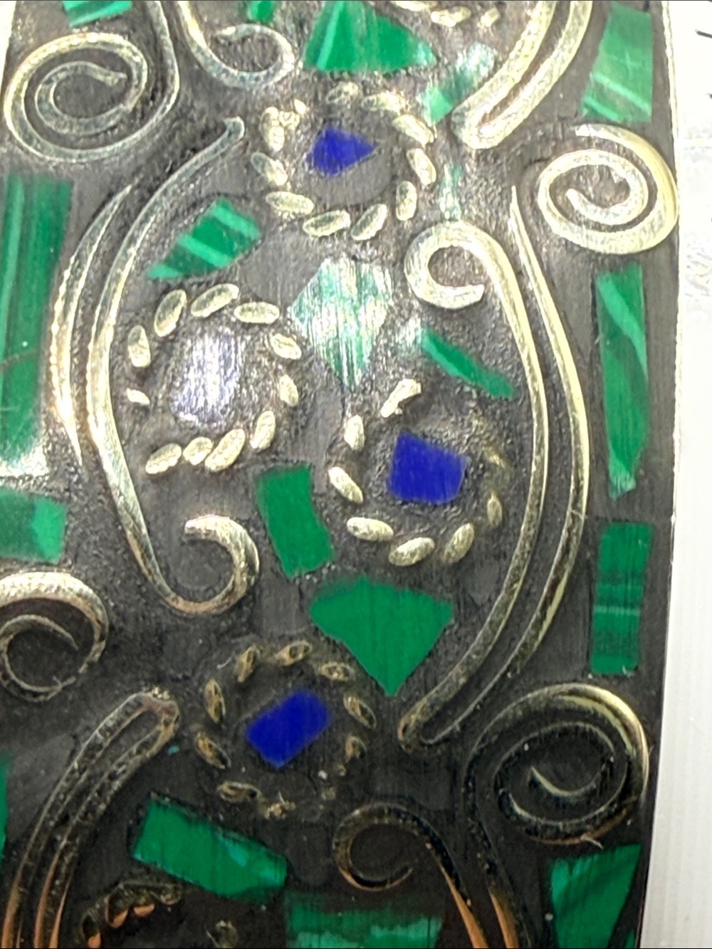 Exceptional vintage Green Blue Inlay mosaic raised luxurious Cuff Bracelet ⭐️ - Picture 14 of 16